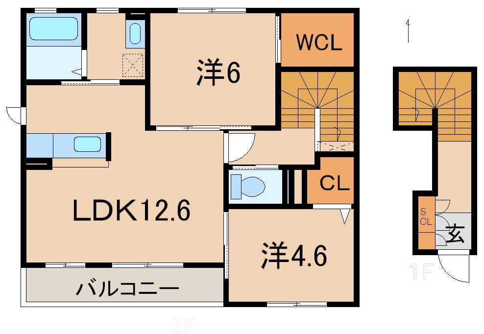 シャーメゾンK(2LDK/2階)の間取り写真