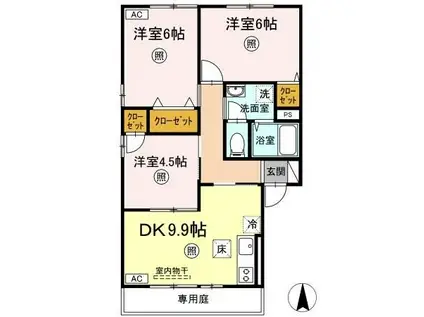 アミスターY・2・S B棟(3DK/1階)の間取り写真