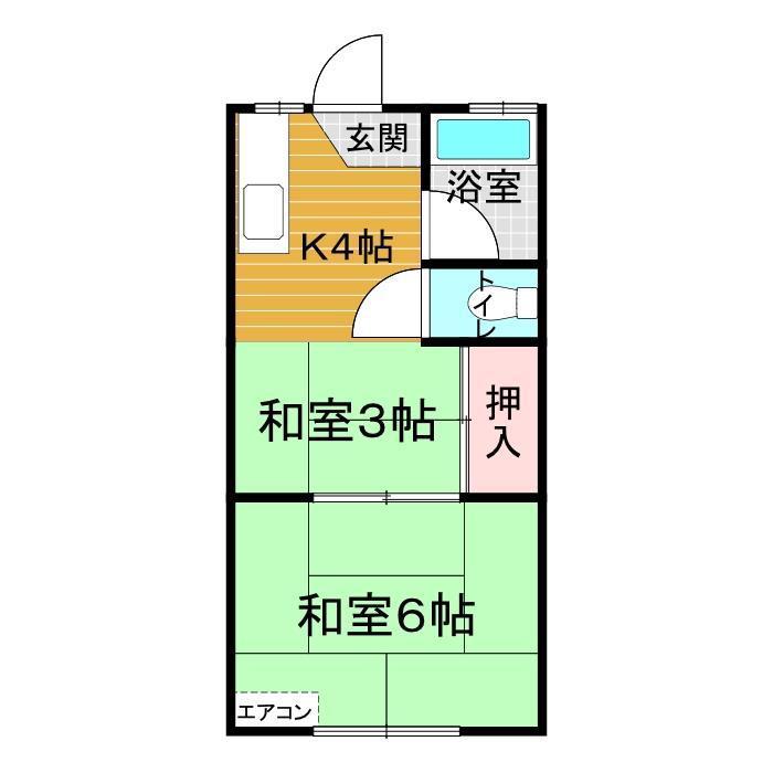 錦荘(2K/2階)の間取り写真