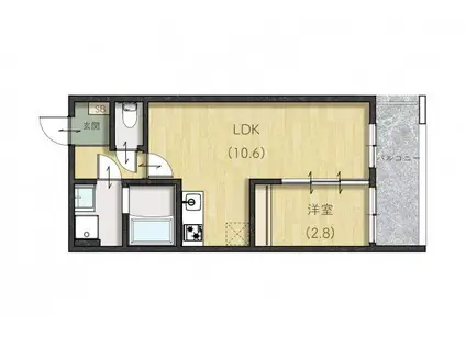 マルベリーフィールド庄原(1LDK/2階)の間取り写真