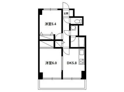成田フラッツ(2DK/4階)の間取り写真