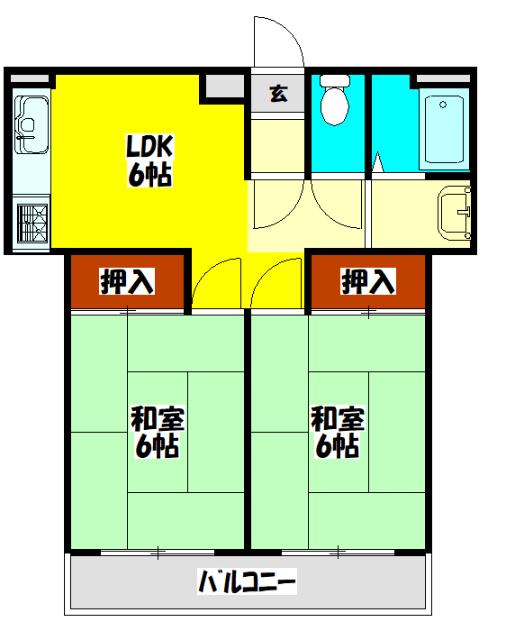 デラックスハイツジョイ(2DK/2階)の間取り写真