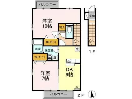 クラウン ヒルB(2DK/2階)の間取り写真