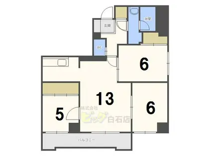 地下鉄東西線 南郷７丁目駅 徒歩3分 9階建 築33年(3LDK/5階)の間取り写真