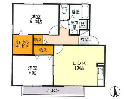 シンカンベムジューB(2LDK/1階)の間取り写真