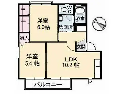 グリーンヴィレッジB棟(2LDK/2階)の間取り写真
