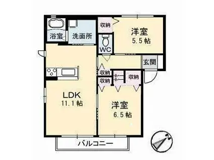 グラスガーデンB棟(2LDK/2階)の間取り写真