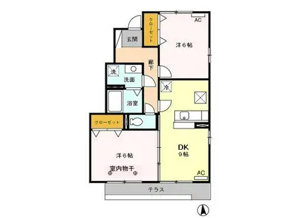 ボルドール II(2DK/1階)の間取り写真