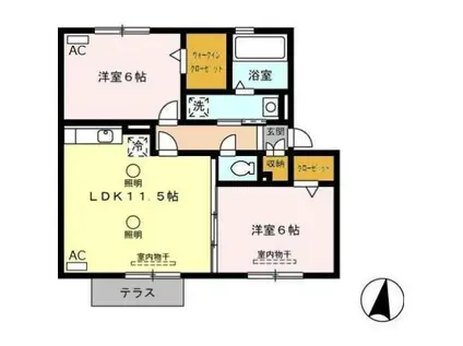 リヴェールコート(2LDK/1階)の間取り写真