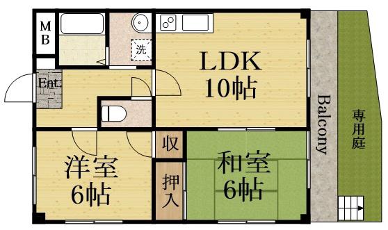 阪急宝塚線 中山観音駅 徒歩1分 3階建 築33年(2LDK/1階)の間取り写真