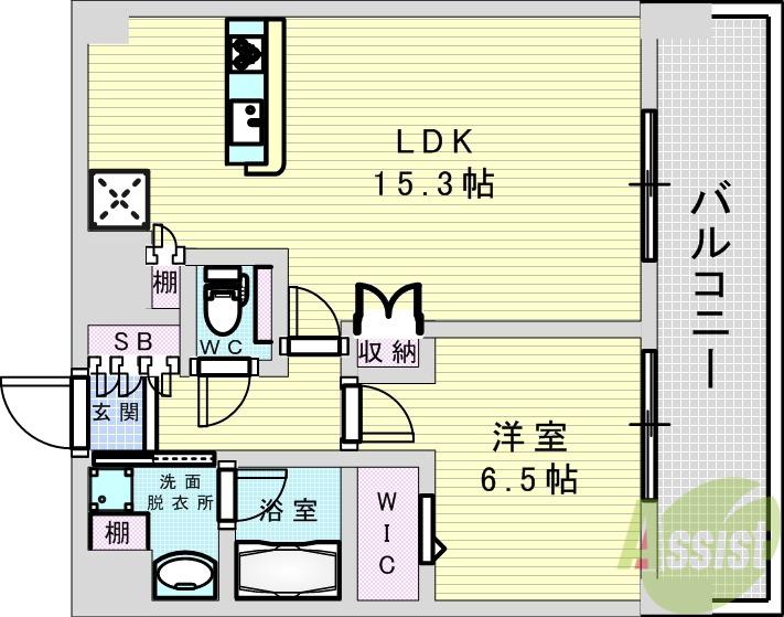 プレサンス東淀川駅前プローシェ(1LDK/15階)の間取り写真