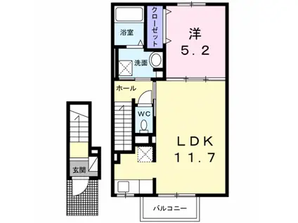 サン・ボヌール ウワイチA棟(1LDK/2階)の間取り写真