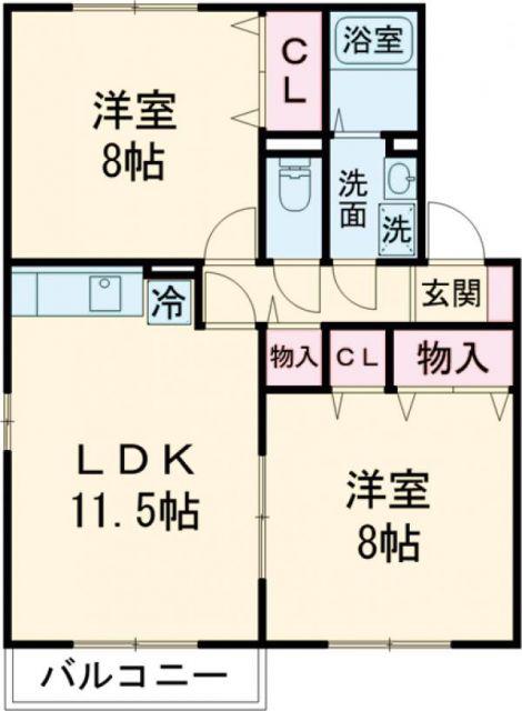 シェルクレール五番館(2LDK/2階)の間取り写真