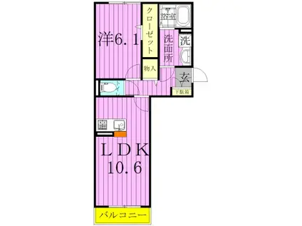 ライフマンション B(1LDK/2階)の間取り写真
