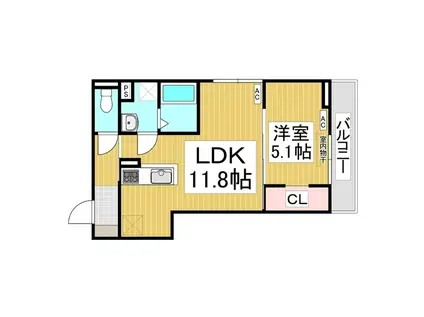 トリシア居町(1LDK/3階)の間取り写真
