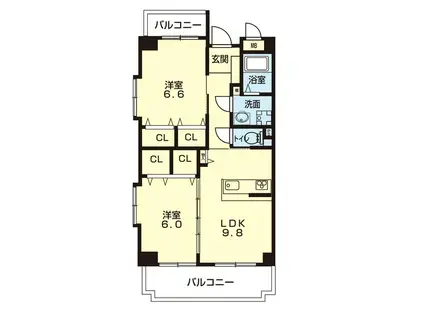 グランデール北(2LDK/4階)の間取り写真