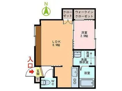 INTEGRAL城東(1LDK/1階)の間取り写真