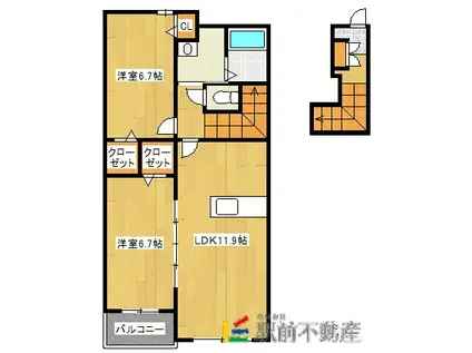 プロムナードI(2LDK/2階)の間取り写真