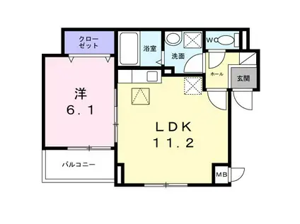 ウエストレイク(1LDK/1階)の間取り写真