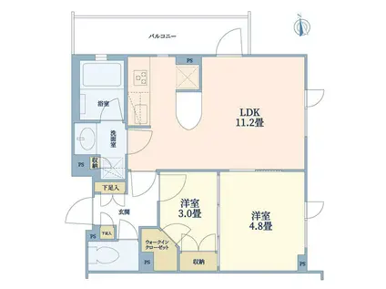 ウェリスIーS馬込(2LDK/3階)の間取り写真