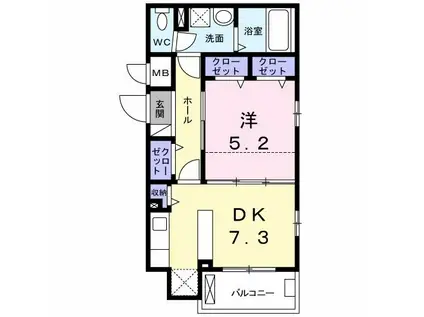 北野HILLS(1DK/2階)の間取り写真