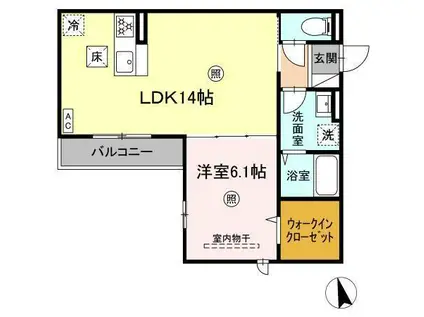 PREMILIFE大州浜(1LDK/1階)の間取り写真