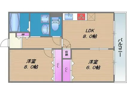 エレガンス川上(2LDK/5階)の間取り写真