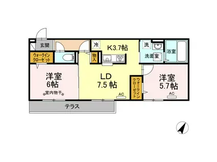 ヒルズライフ B棟(2LDK/1階)の間取り写真