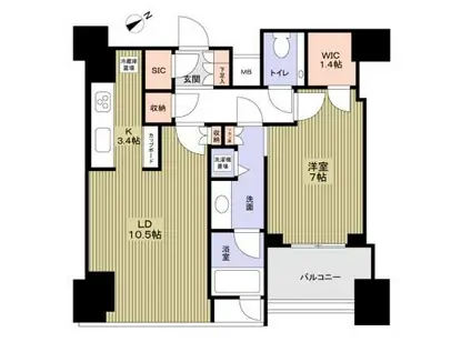 シティタワー麻布十番(1LDK/17階)の間取り写真