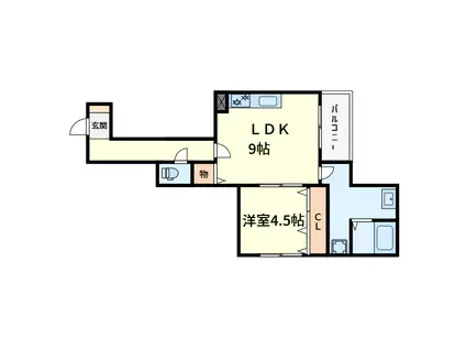 HEALING GRACE 高槻高西町A棟(1LDK/1階)の間取り写真