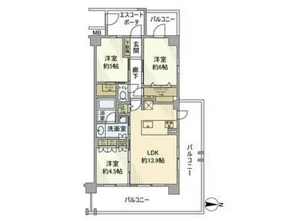 ヴェレーナ北大宮レジデンス(3LDK/2階)の間取り写真