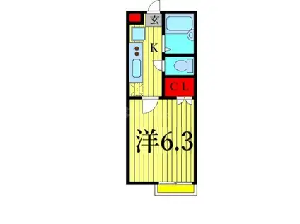 HALC ウエスト(1K/1階)の間取り写真