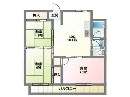 第1マンション(3LDK/4階)の間取り写真