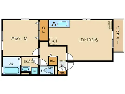 ルミエール・K(1LDK/1階)の間取り写真