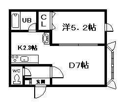 ルート医大前 D(1DK/1階)の間取り写真