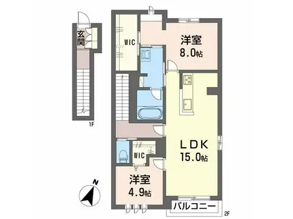 パルテール(2LDK/2階)の間取り写真