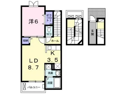 ディア コート 中津(1LDK/3階)の間取り写真