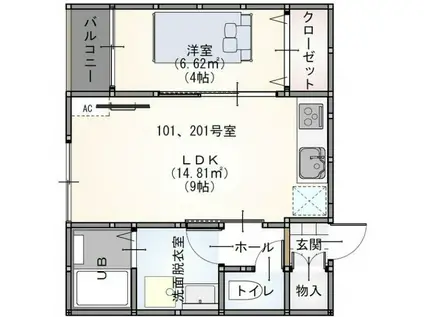 ESPERIA(1LDK/2階)の間取り写真