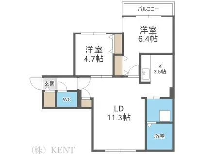 GEレジデンス琴似(2LDK/2階)の間取り写真