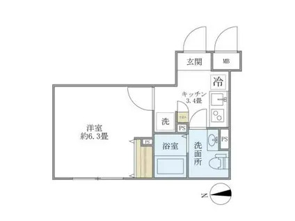 プラティーク旗の台ヒルサイド(1K/1階)の間取り写真