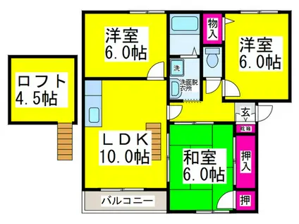 フラッツ向陽台N棟(3LDK/2階)の間取り写真