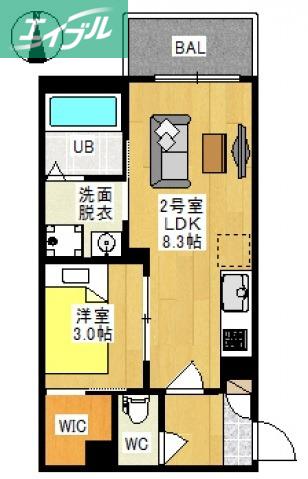 REGALEST 花尻III(1LDK/3階)の間取り写真
