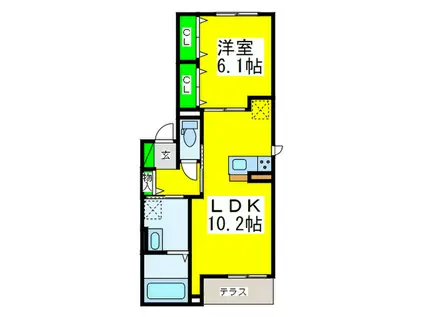 シンセリティ石津B棟(1LDK/1階)の間取り写真
