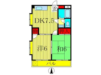 ロイヤルエクセレンスオガワIII(2DK/2階)の間取り写真