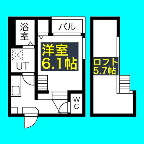 STAGE 四番(1K/2階)の間取り写真