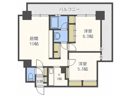 ビッグパレス北14条(2LDK/12階)の間取り写真
