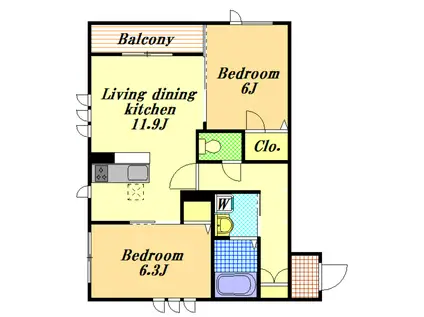 FORESIAB棟(2LDK/1階)の間取り写真
