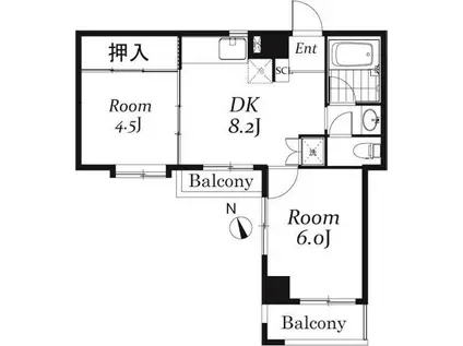 第6メゾンドヨシノ(2DK/3階)の間取り写真