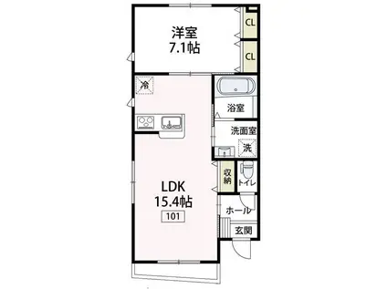 小田急線 登戸駅 徒歩4分 3階建 築4年(1LDK/1階)の間取り写真
