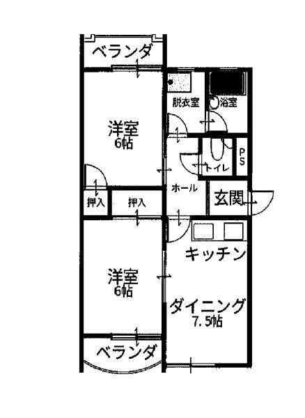 くきのハイツ(2DK/1階)の間取り写真